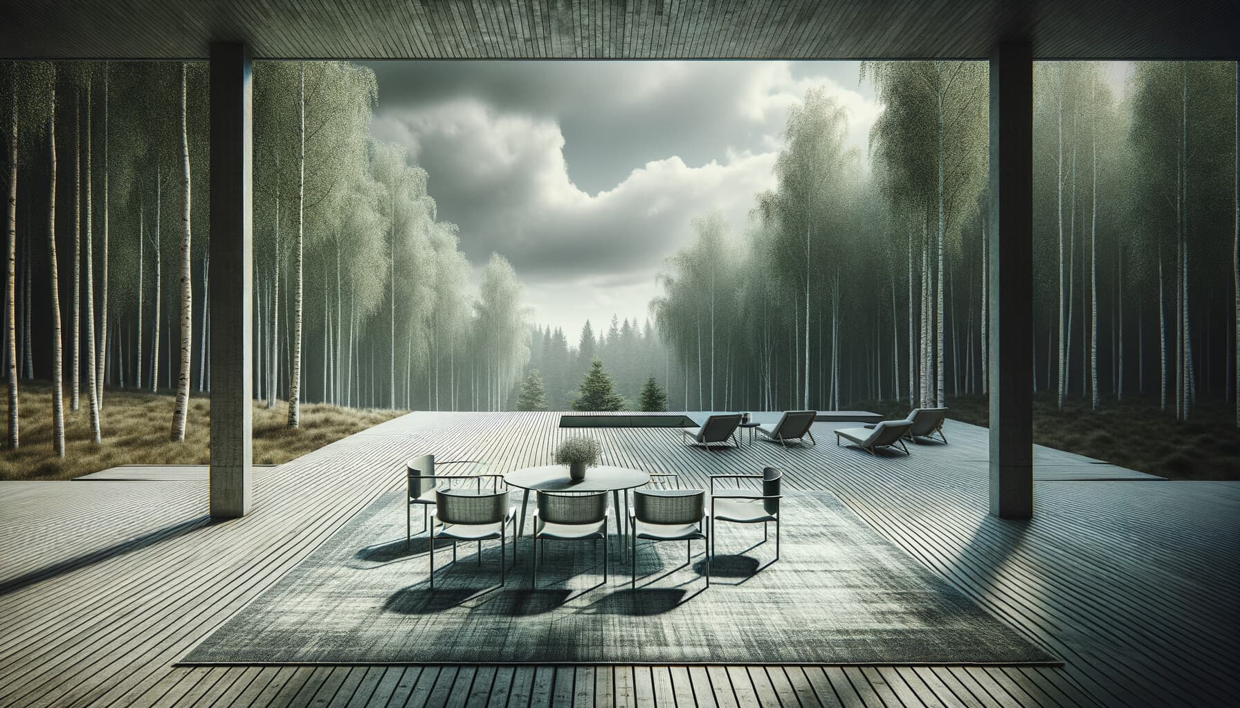 Vädertålig altanmatta på en öppen altan utan tak som tål regn och sol