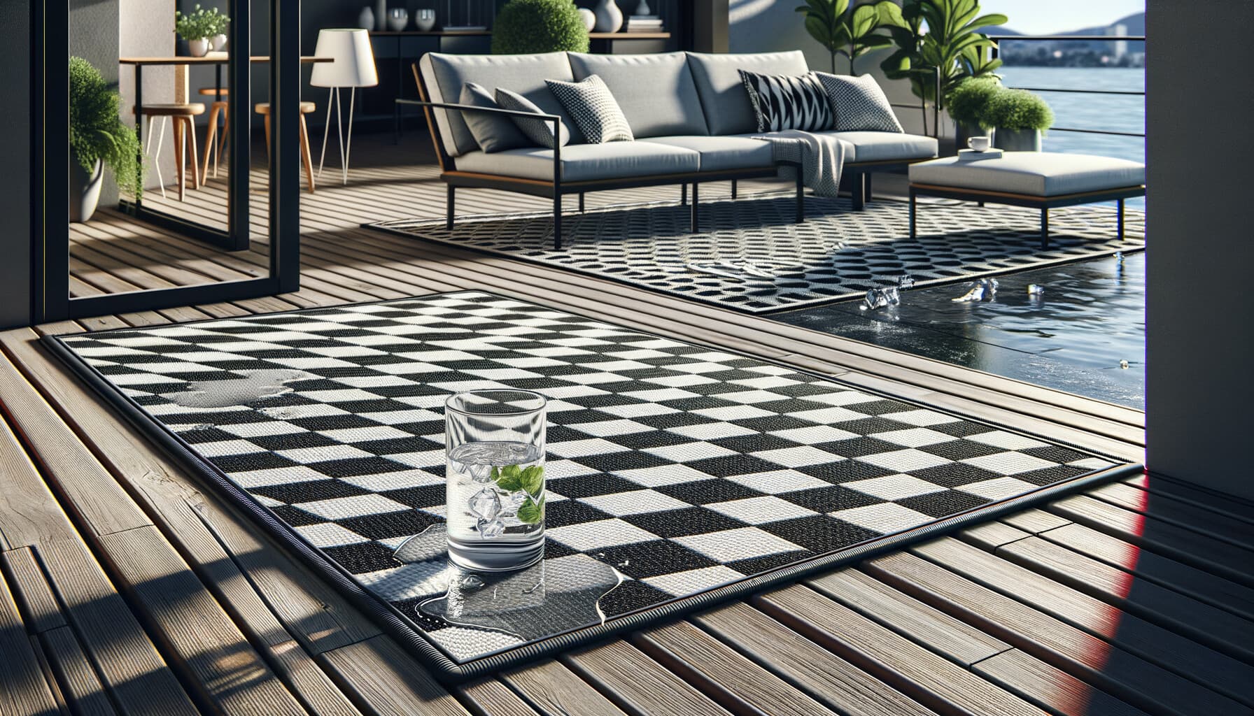 Plastmatta i PVC på en altan med modern design – lättstädad och vattentålig